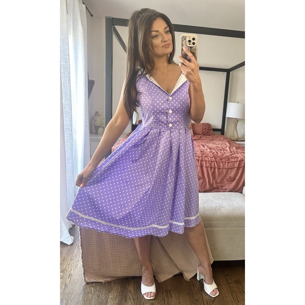 NWT Hell Bunny Vixen Retro 50s Pinup Dress Purple Size Large Rockabilly